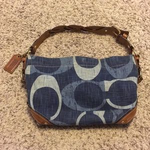 Coach denim and brown leather purse